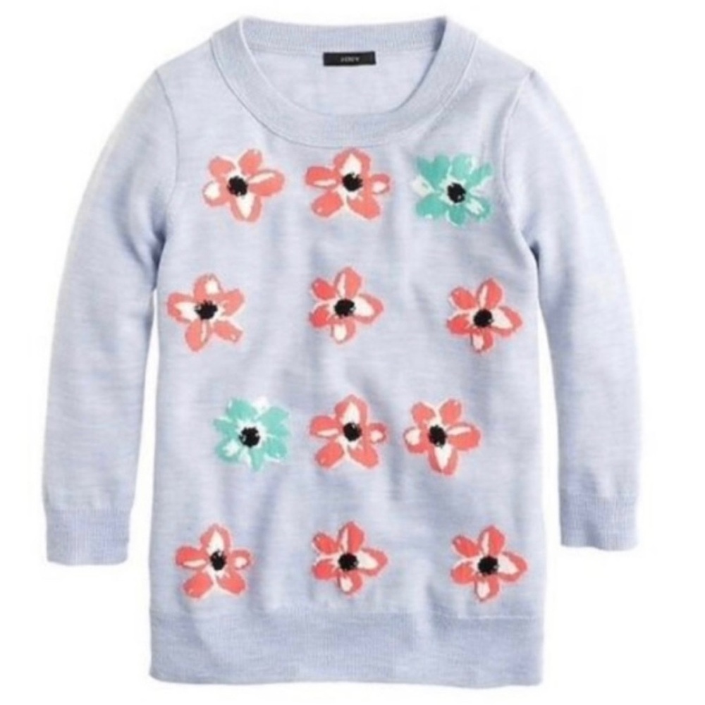 J. Crew Tippi Merino Wool Blue Floral Sweater